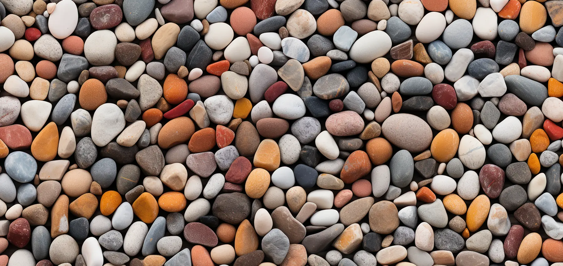 Colorful stones scattered along the shore of a serene beach