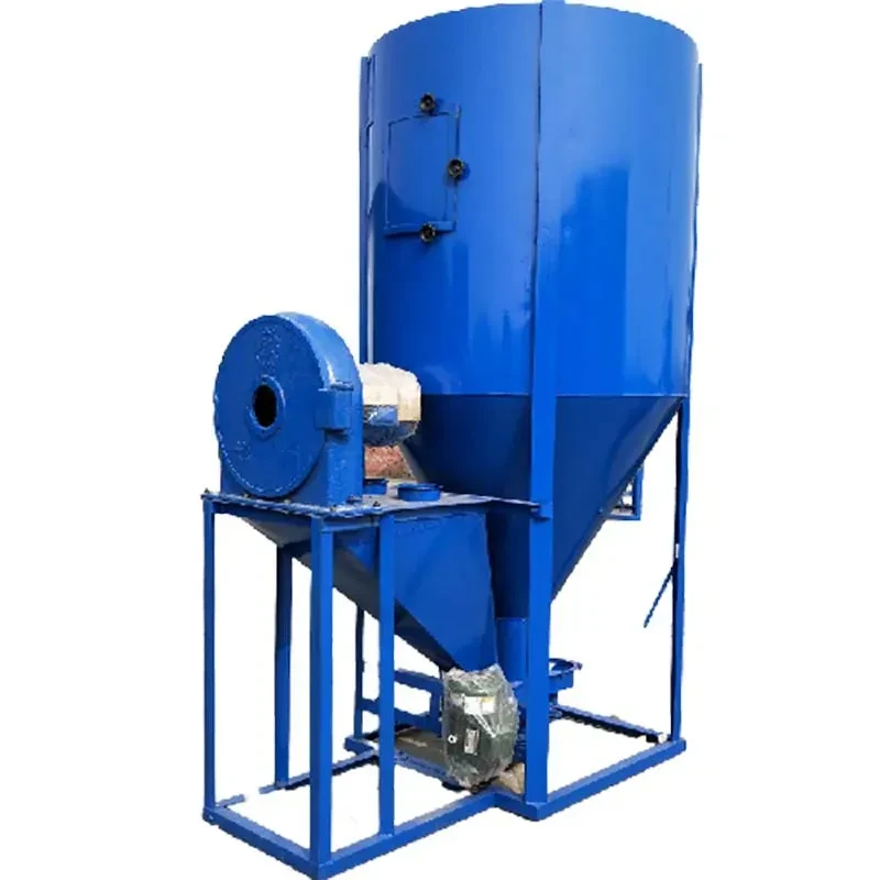 Vertical animal feed mixer with grinder