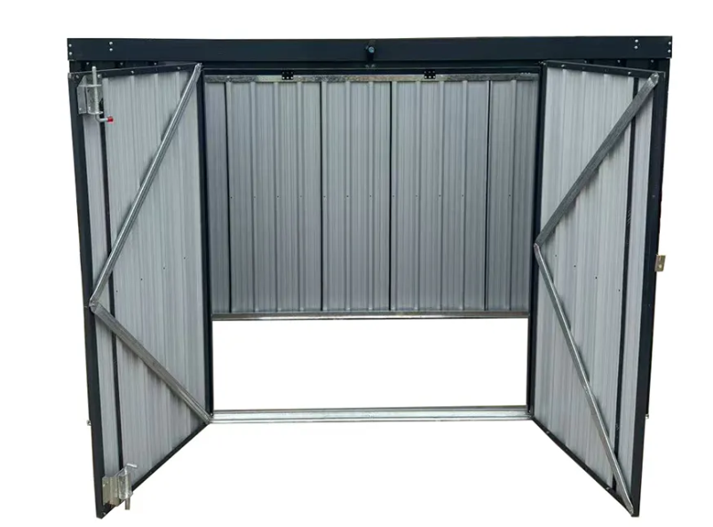 The metal trash shed is for organic waste