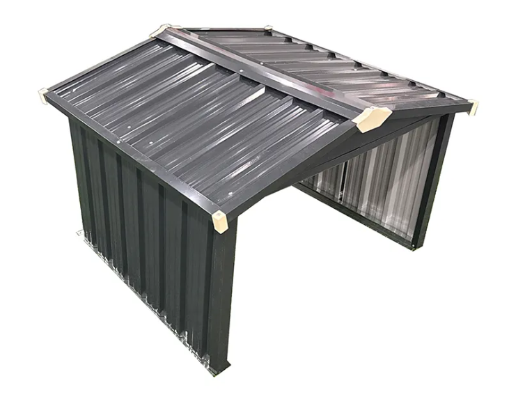 The grey metal shed remained