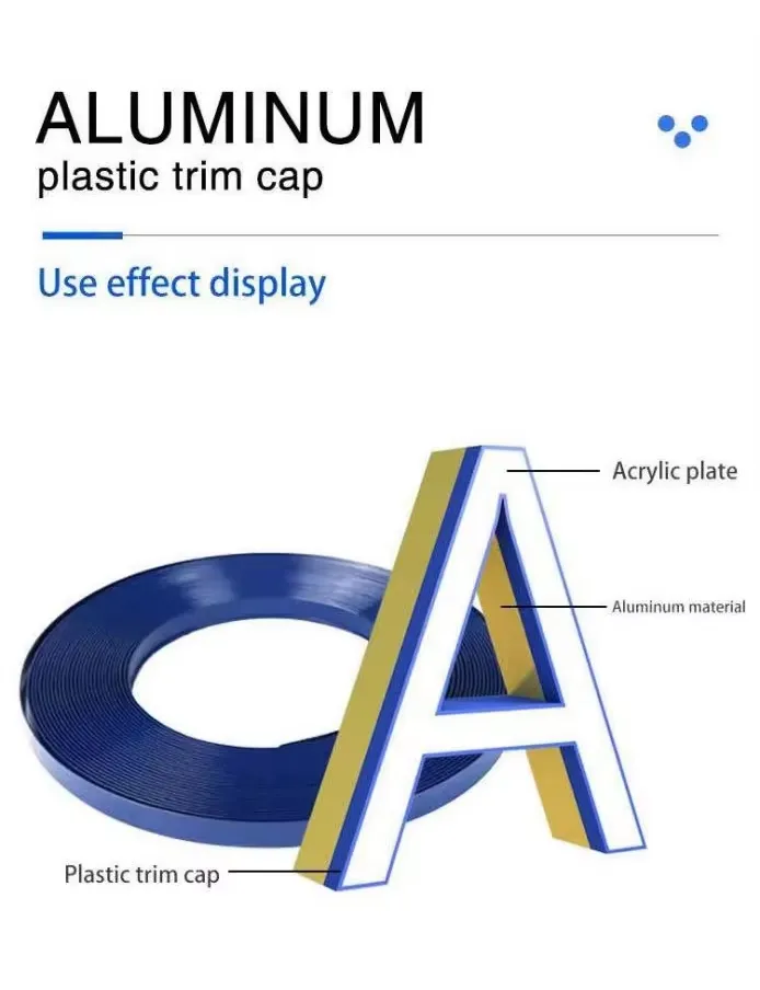 Yellow Aluminum Trim Cap Channel Letter Sign Plastic Arrow Shape Coil Bending & Cutting Processing Service Advertising