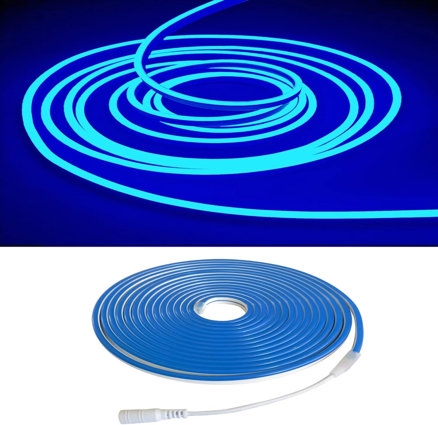 Blue Neon LED Strip Lights, 16.4ft 12V DC 600 SMD2835 LEDs Waterproof Flexible Rope Light for Indoor & Outdoor Home Decoration
