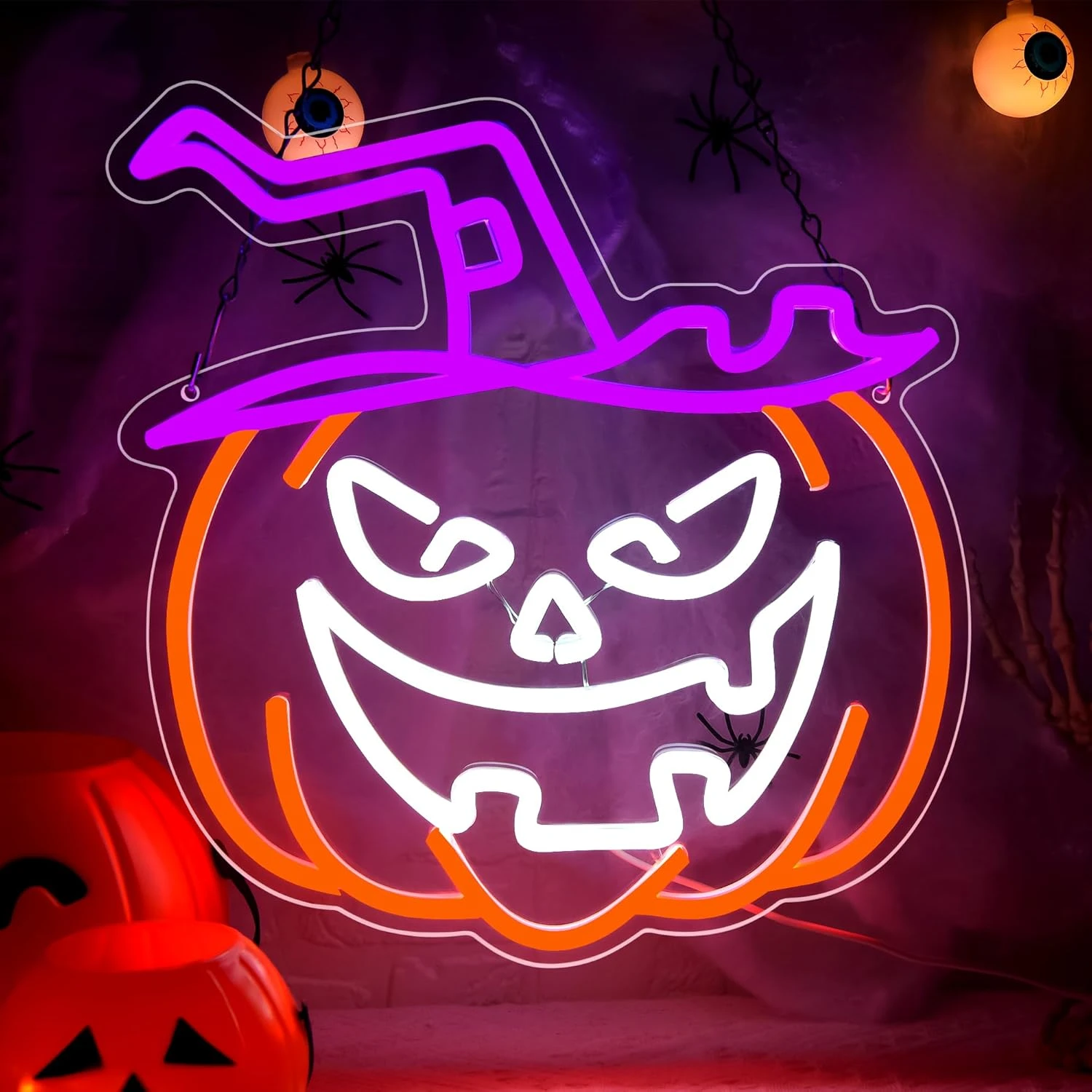 Halloween Pumpkin Neon Sign for Wall DecorThanksgiving Led Pumpkin Sign Pumpkin Lights Halloween Decor for Kitchen Bar Bedroom