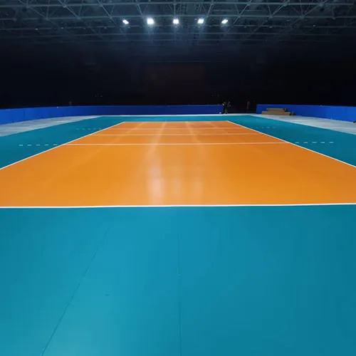 indoor volleyball court, professional pattern design makes the surface layer wear-resistant and durable; Non-slip,safety,combination of elegant sea blue,orange or pink,high elastic thickening foaming buffer treatment