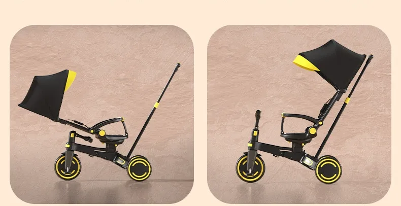 Children's Tricycle with Enlarged Seat and Sunshade, Walking Cart with Storage Basket for Pushing Baby Tricycle
