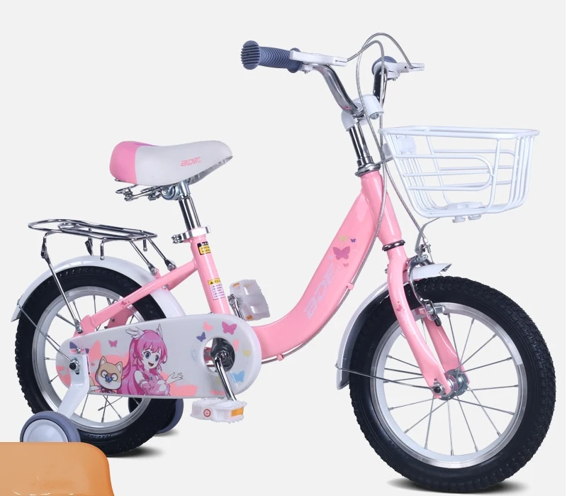 Children's Four Wheeled Bicycle with Auxiliary Wheels and Rear Seat Frame pink Children's Pedal Bicycle