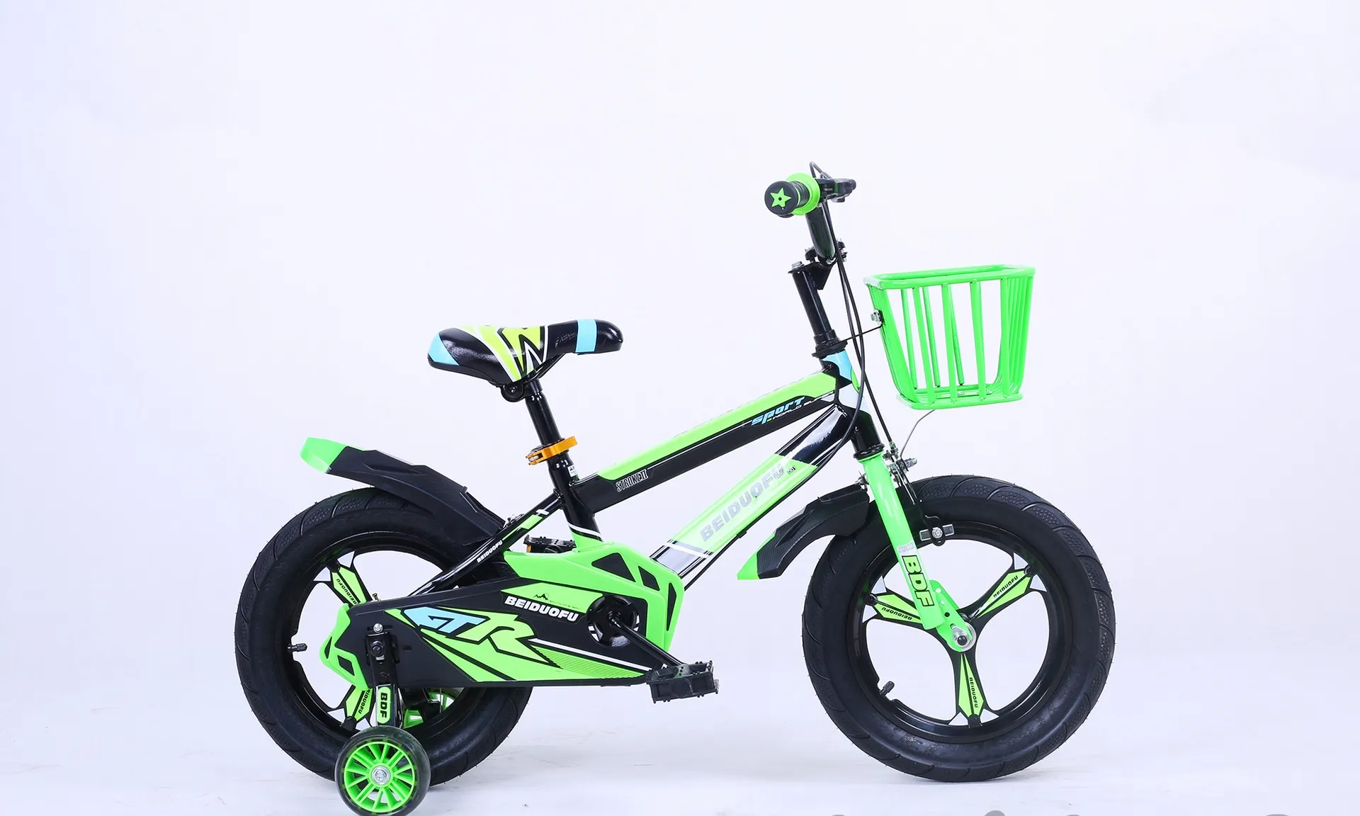 Cute Kids Bike Four Wheels Integrated Wheel 12/14/16 Inch Widening the Flash Assist Wheel Children Ridding Bicycle