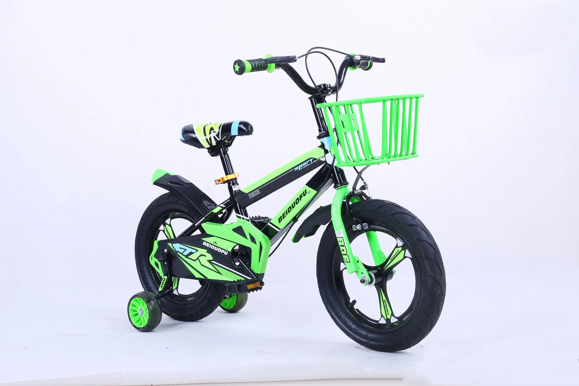 Cute Kids Bike Four Wheels Integrated Wheel 12/14/16 Inch Widening the Flash Assist Wheel Children Ridding Bicycle