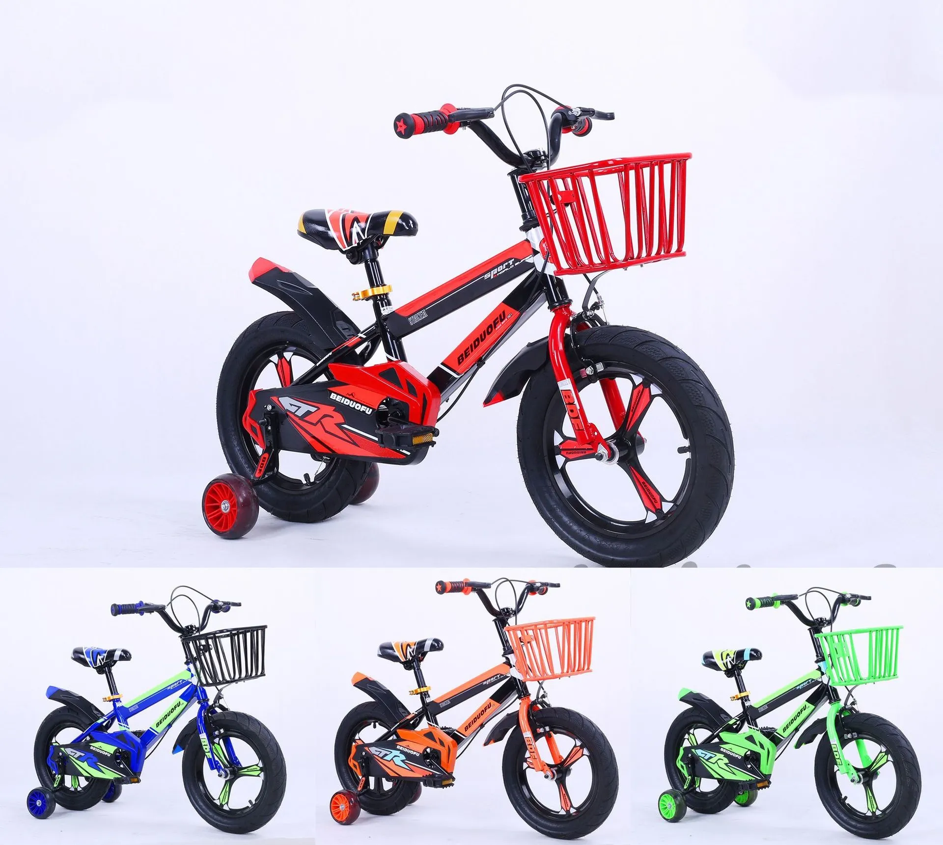 Cute Kids Bike Four Wheels Integrated Wheel 12/14/16 Inch Widening the Flash Assist Wheel Children Ridding Bicycle