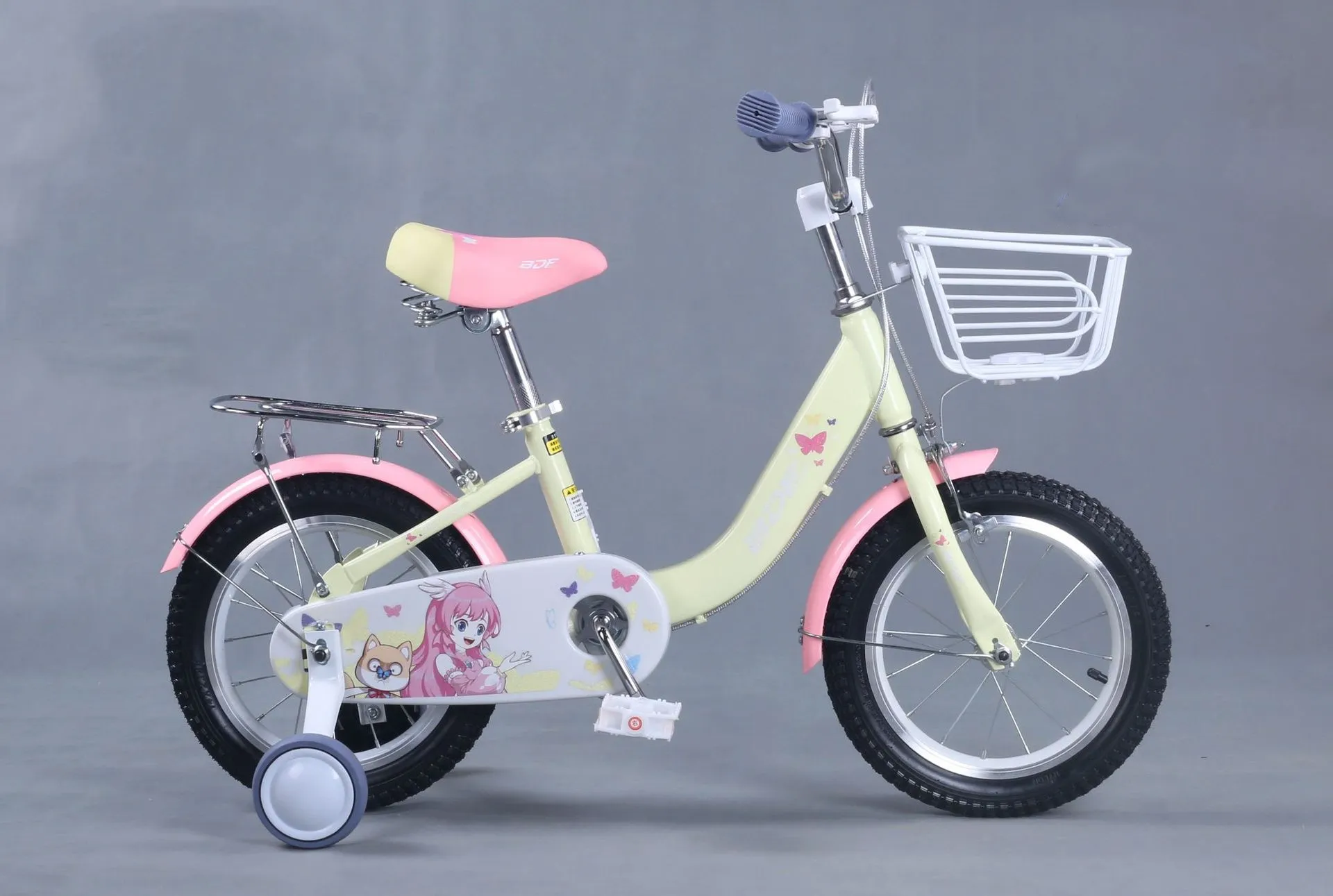 Children's Four Wheeled Bicycle with Auxiliary Wheels and Rear Seat Frame pink Children's Pedal Bicycle