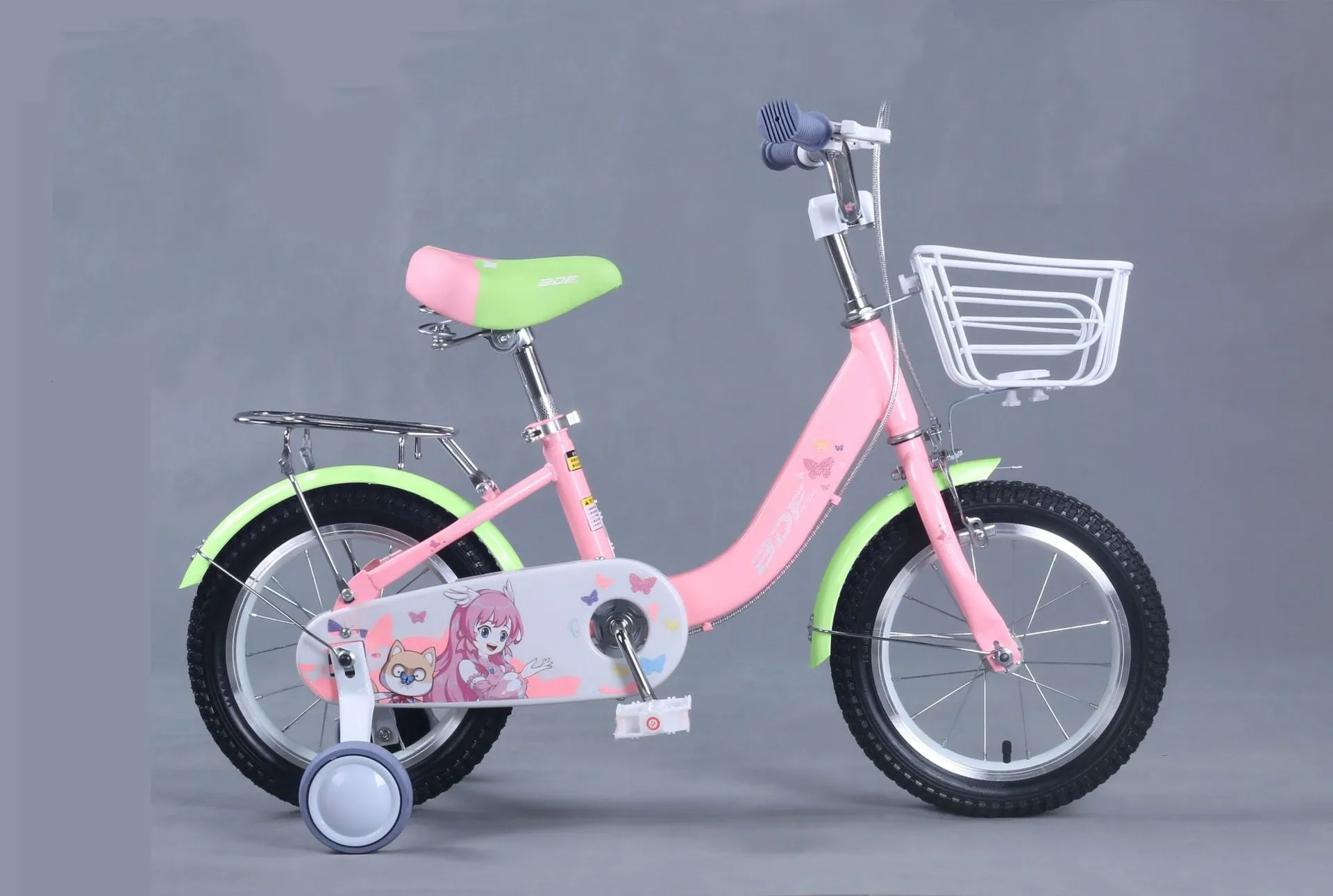 Children's Four Wheeled Bicycle with Auxiliary Wheels and Rear Seat Frame pink Children's Pedal Bicycle