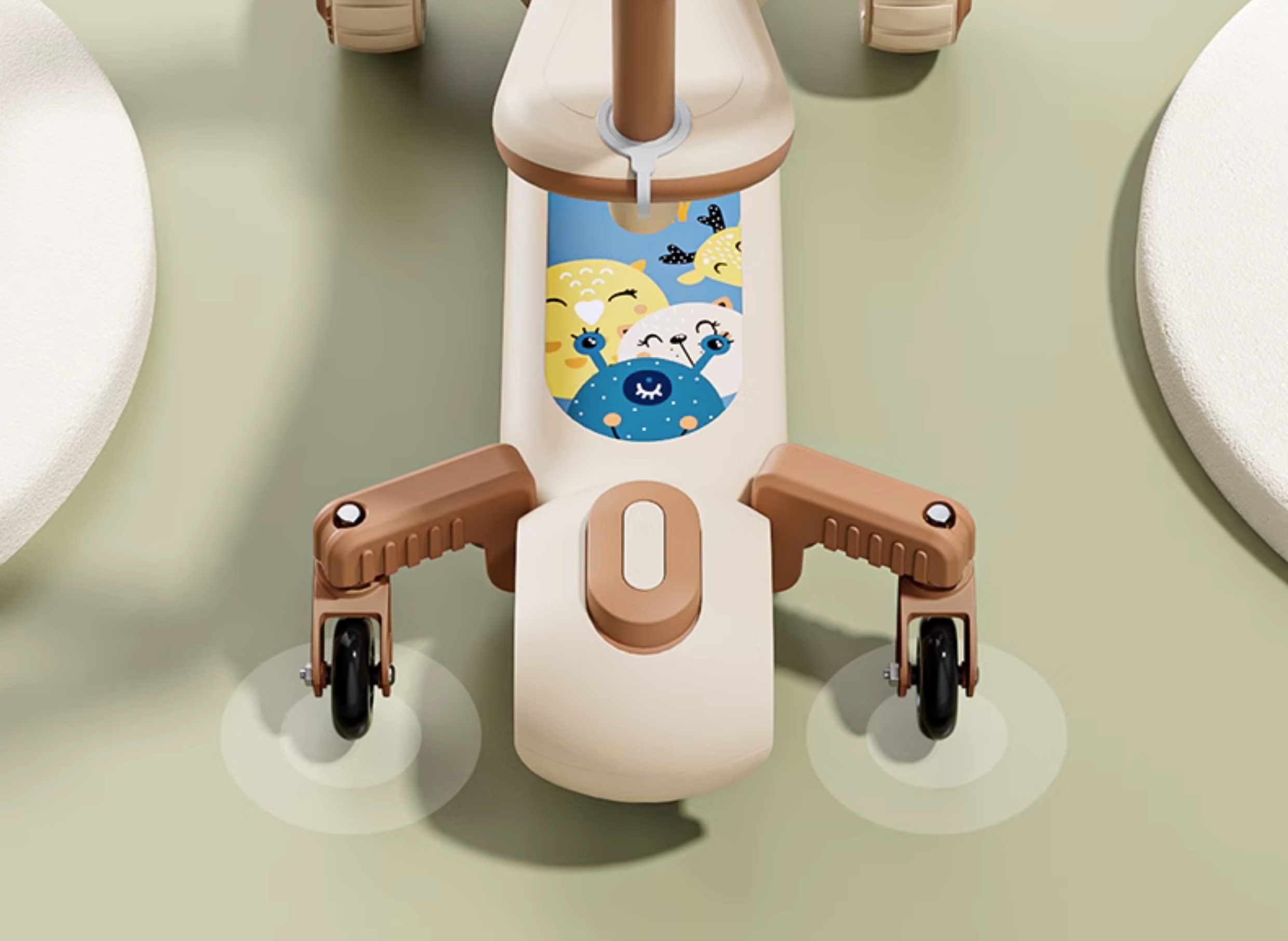 Three-wheeled scooter with two wheels in the front a unique trike design