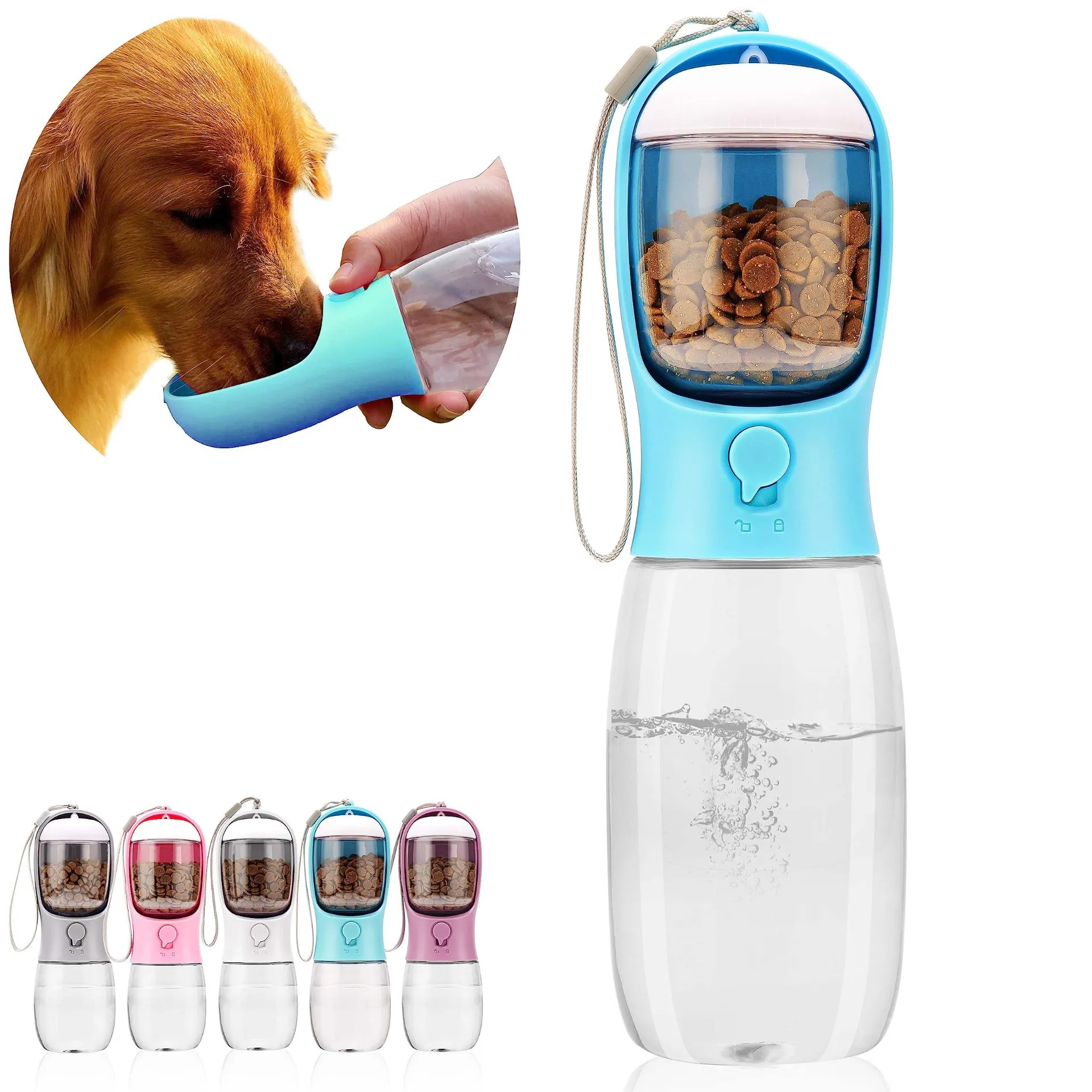 Portable Pet Water Bottle with Food Container Outdoor Dispenser for Dogs Cats Puppies for Walking Hiking Travel Feeders
