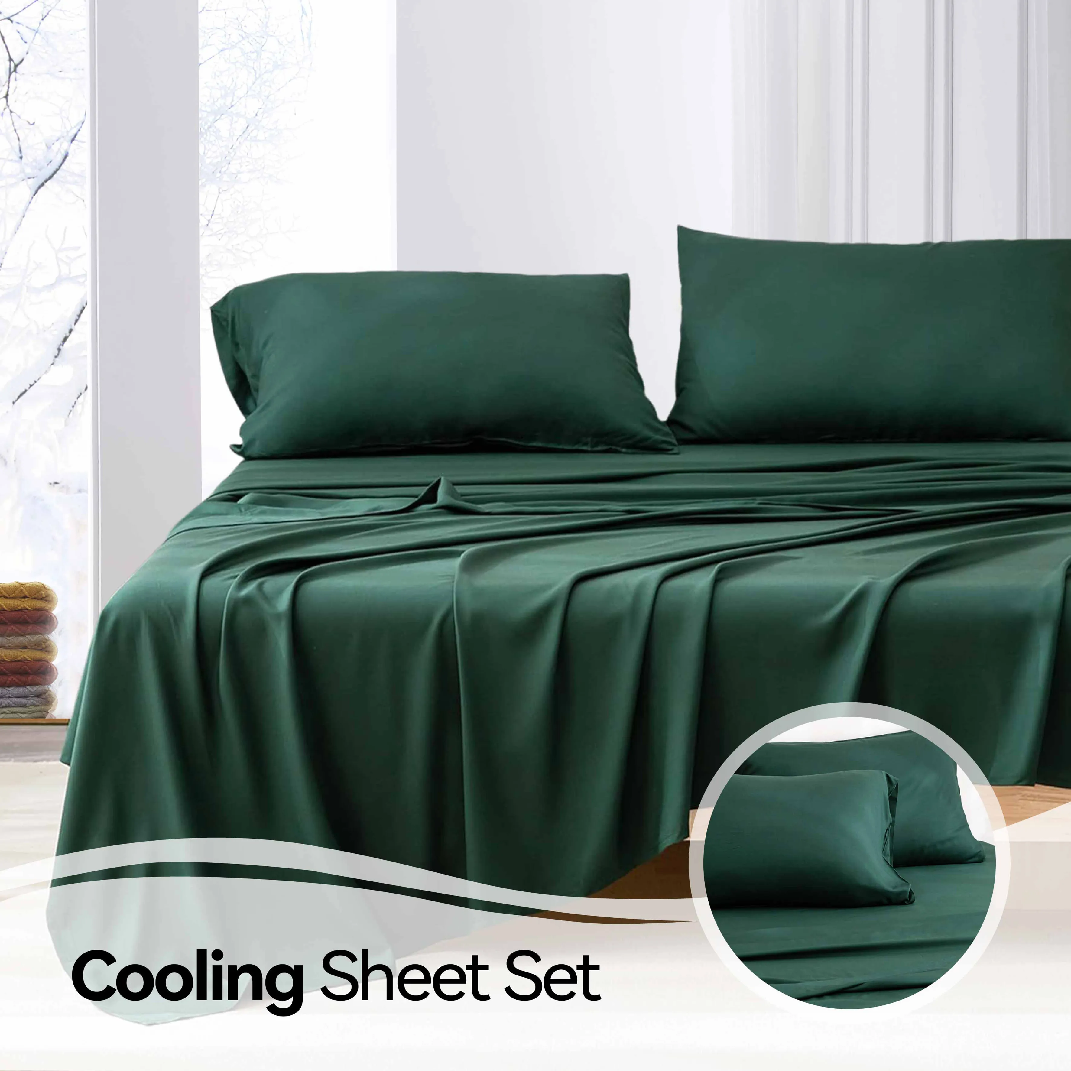 Complete set for a full size bed with matching linens and pillowcases.