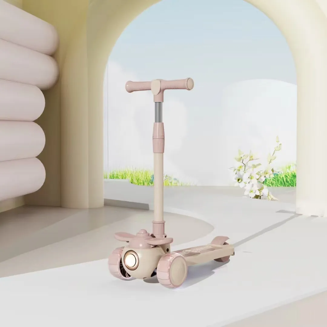 Kids Scooter with Light-Up Wheels, Wide Deck & 3 Adjustable Height