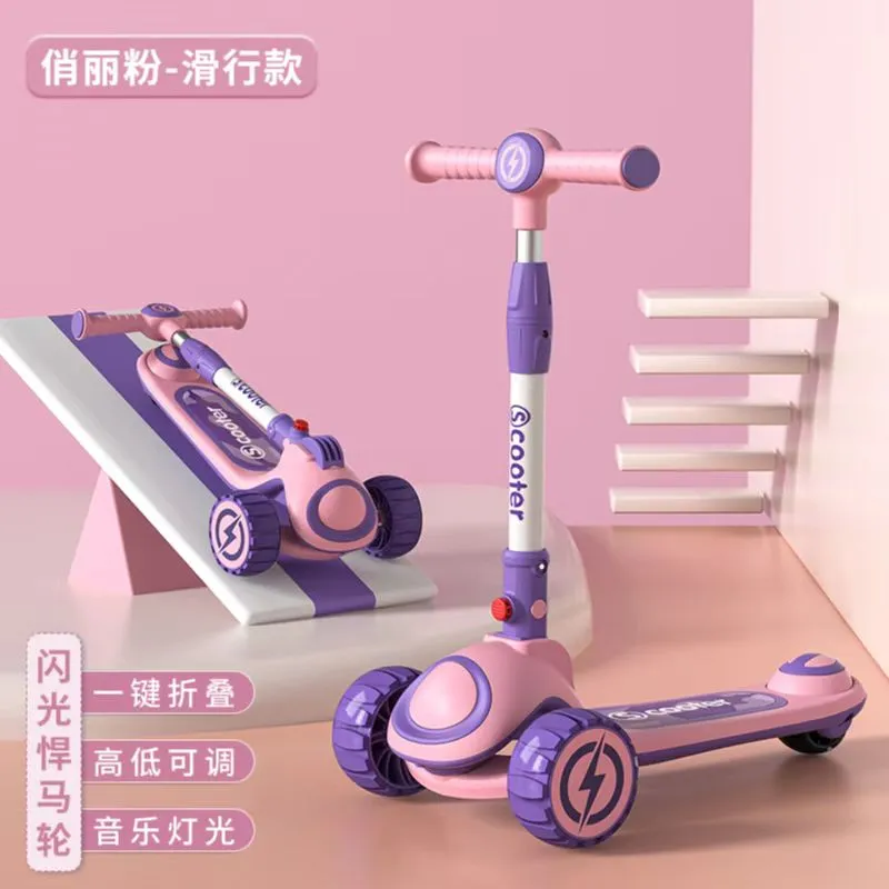 foldable adjustable height music kids kick pedal scooter with led lights for kid