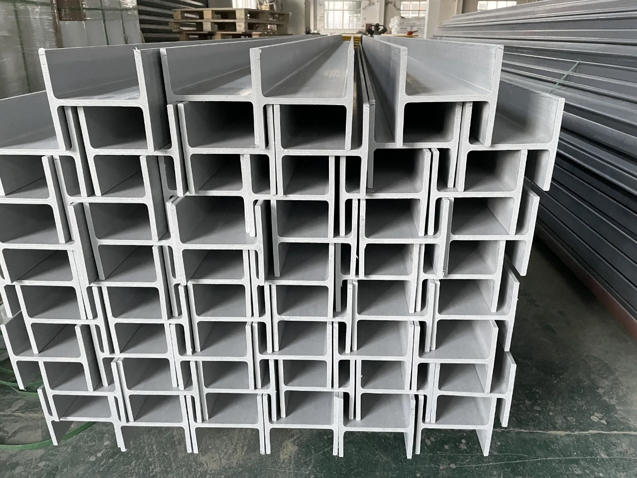 Neatly Arranged FRP I-Beams Ready for Dispatch