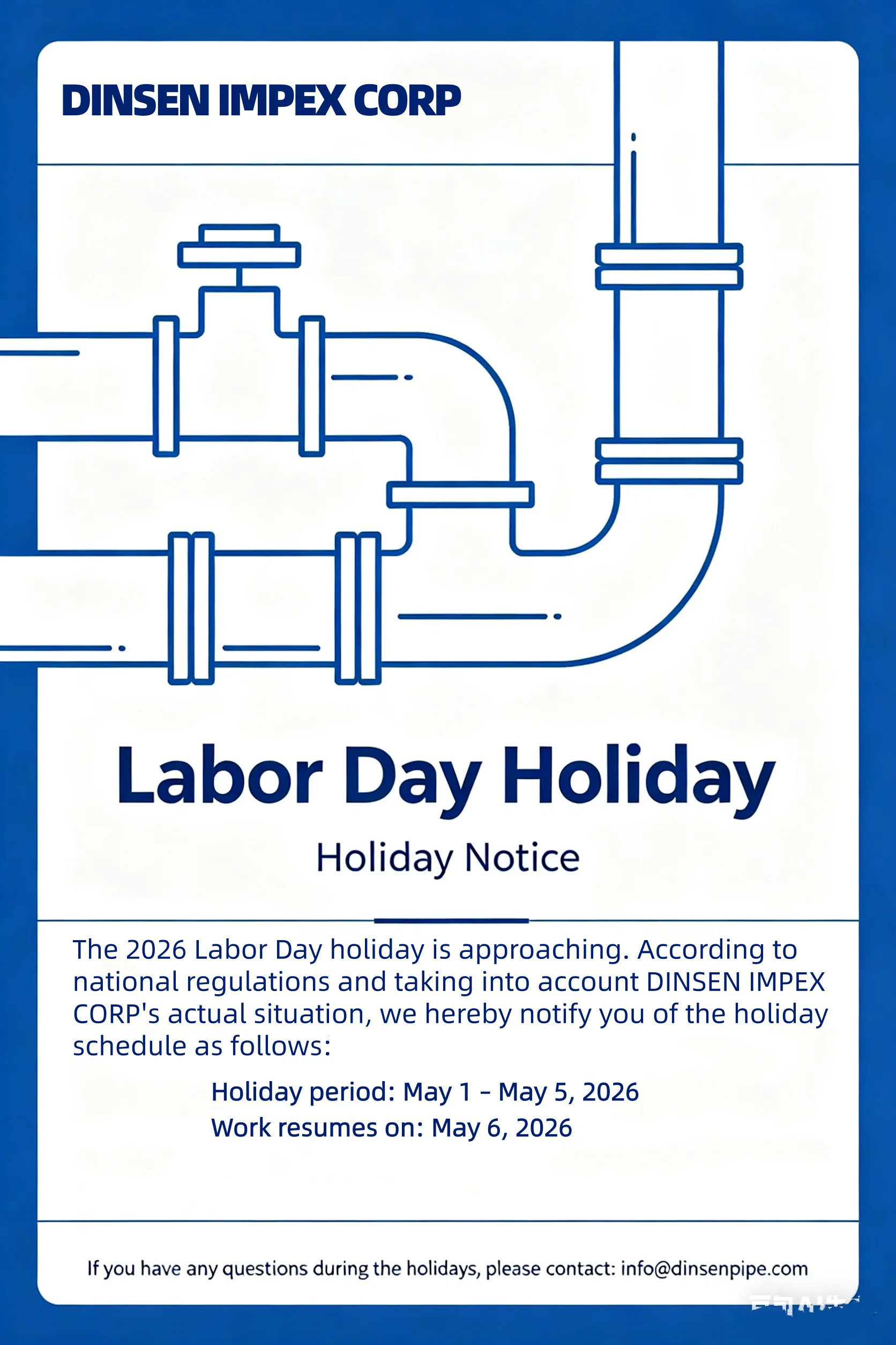 Honoring Every Worker｜DINSEN 2026 Labor Day Holiday Notice