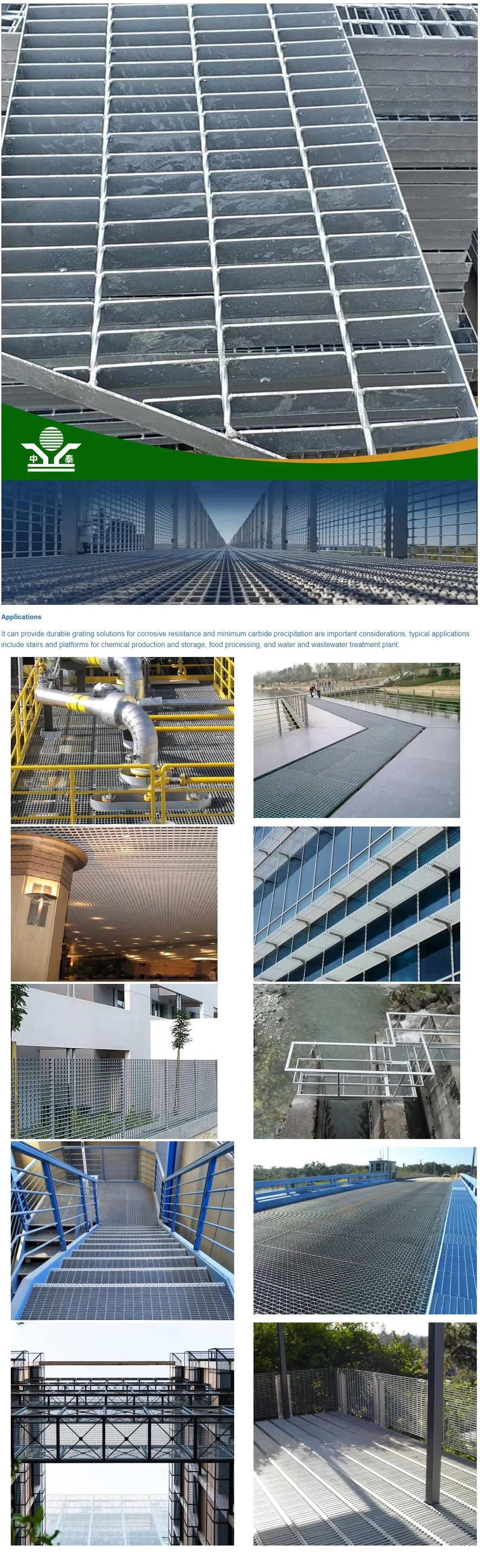 Zhongtai Galvanized Durable Drain Steel Grating Used for Trench Cover