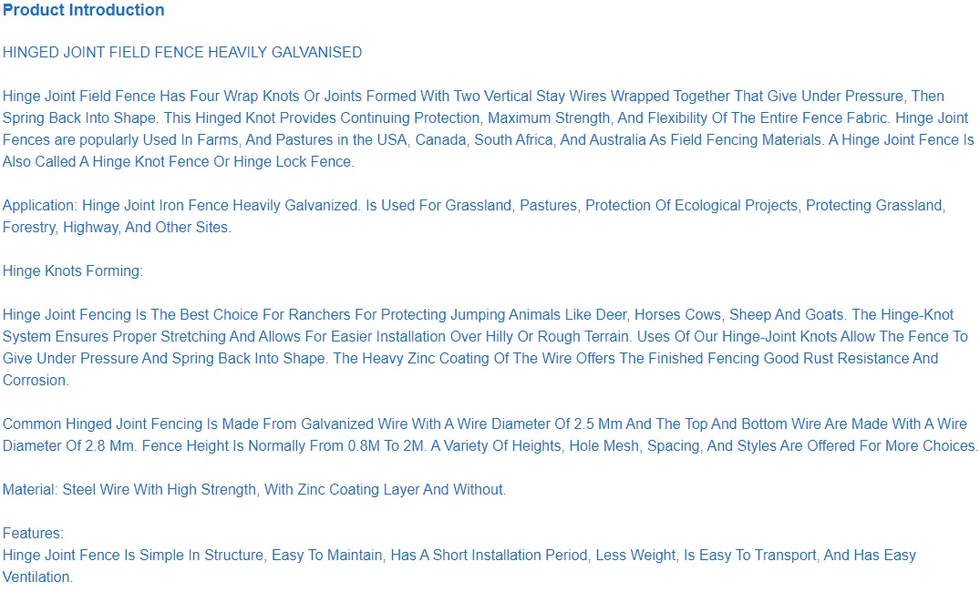 Zhongtai Cattle Deer Goat Farm Fence Knot Field Fences Farming Netting