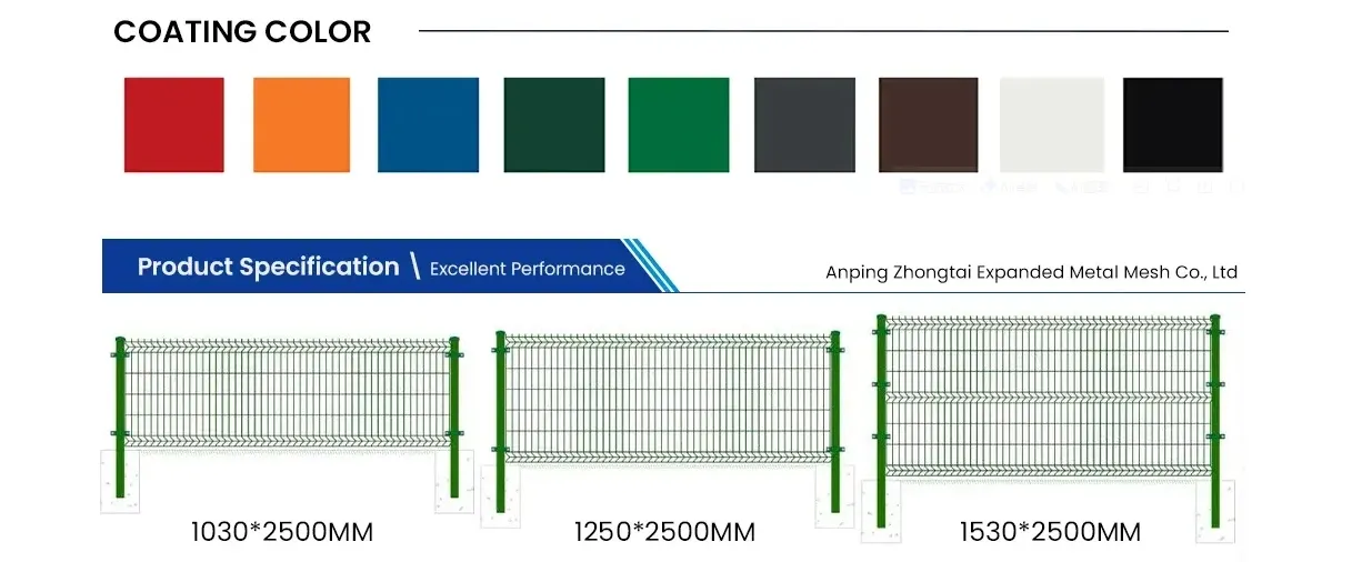 Zhongtai PVC/ Powder Coated Double Edged Steel Iron 3D Welded Wire Mesh Fence