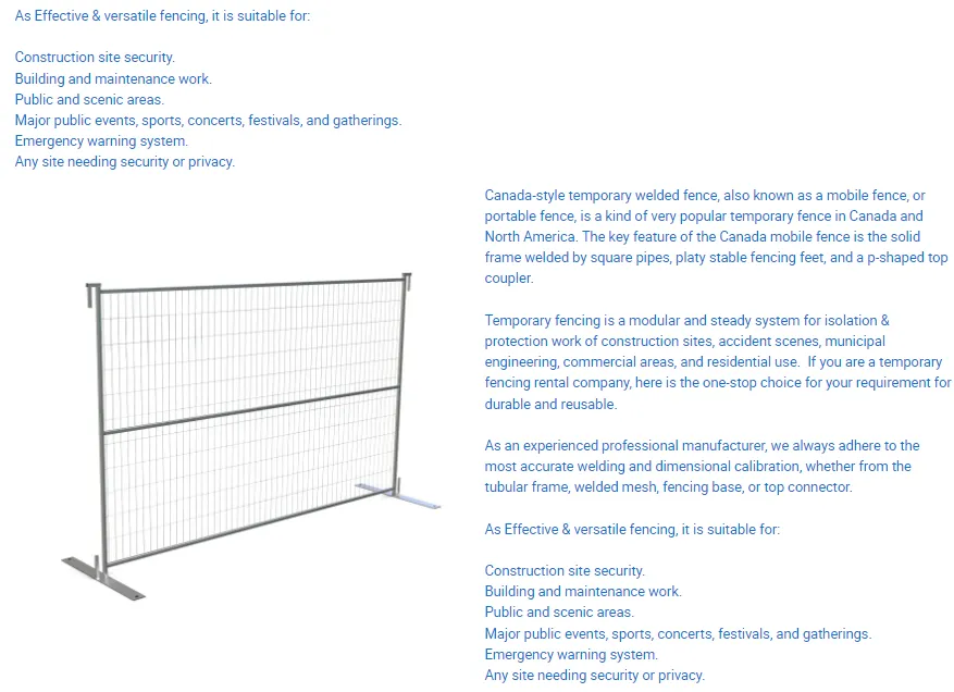 Zhongtai Galvanized Temporary Fence Panels 30 X 30 X 150 mm Exterior Square Steel Rod/Pipe Canada Temporary 6 Foot Fence