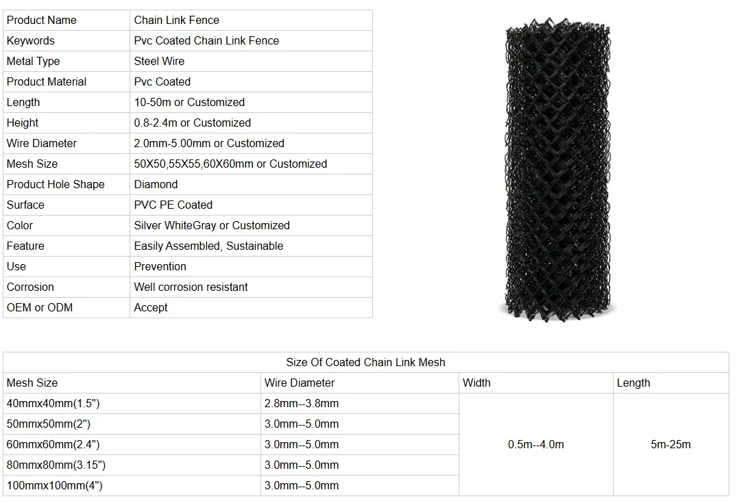 Zhongtai PVC Coated Chain Link Mesh Fence Mesh Size Customized
