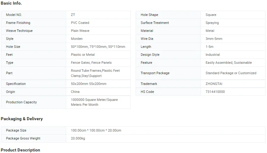 Zhongtai Chinese Factory Fence Frame Type Guardrail Net