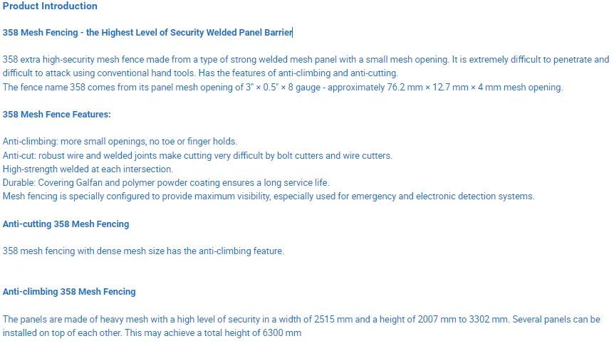 Zhongtai Anti-Climb Fence  China Manufacturing 5.5mm 6.0mm Wire Diameter 358 Prison Mesh Fencing