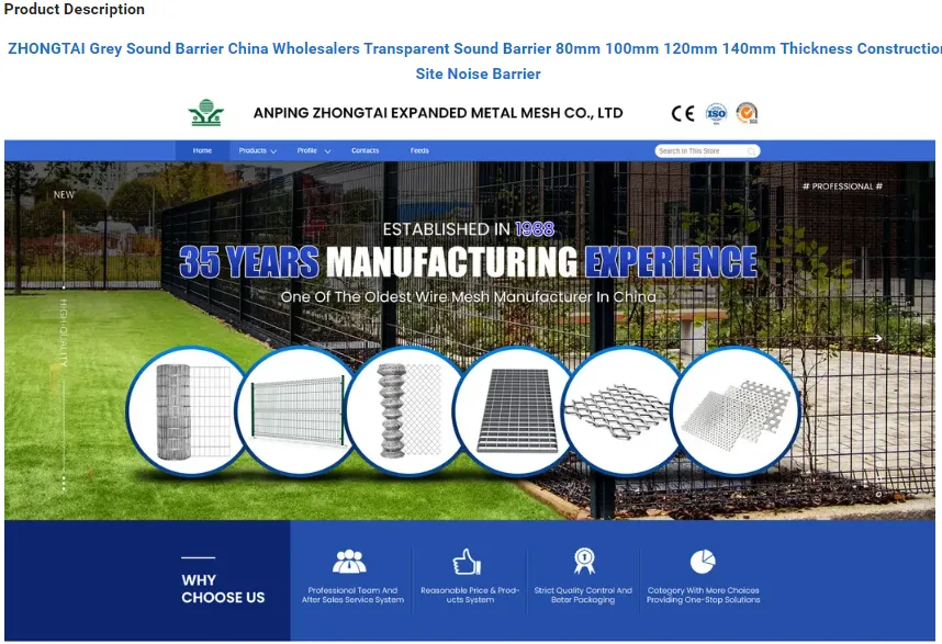 Zhongtai Grey Sound Barrier China Wholesalers Transparent Sound Barrier 80mm 100mm 120mm 140mm Thickness Construction Site Noise Barrier
