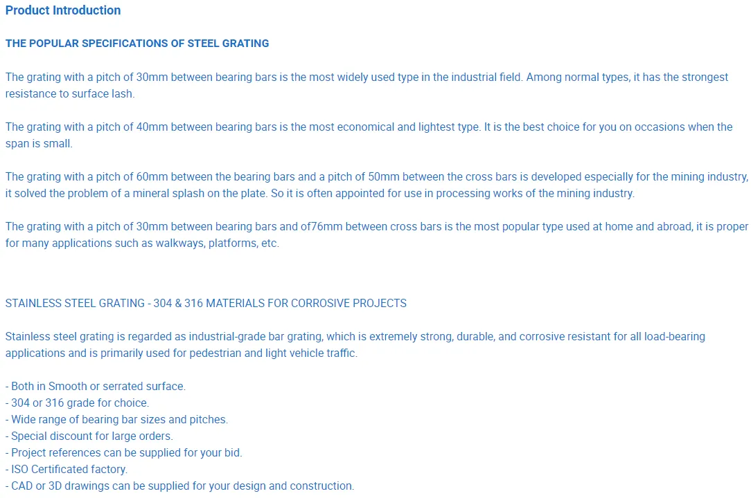 Zhongtai  Heavy Load Steel Grating China Manufacturing 30mm/40mm bearing bar pitch Heavy Duty Floor Steel Grating