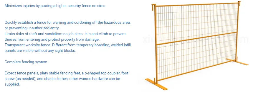 Zhongtai Galvanized Temporary Fence Panels 30 X 30 X 150 mm Exterior Square Steel Rod/Pipe Canada Temporary 6 Foot Fence