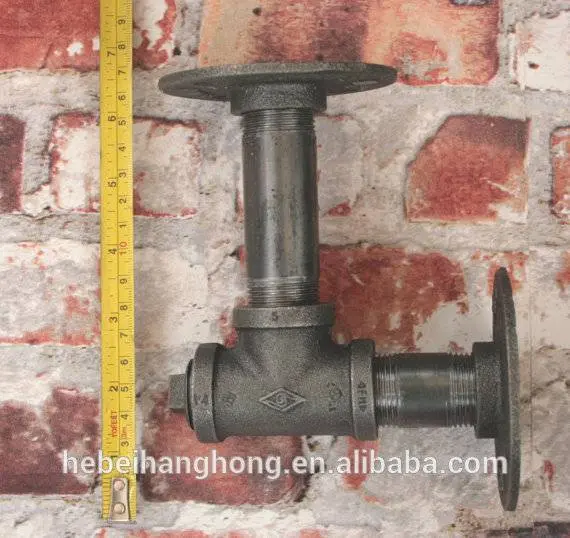 Heavy Duty 3/4" Industrial Pipe 'T' Shelf Brackets - Dark Grey Iron