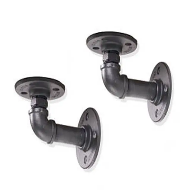 2Pcs 8x8cm Industrial Pipe Shelf Bracket Black Steampunk Pipe with Flange for Home Shop Bath
