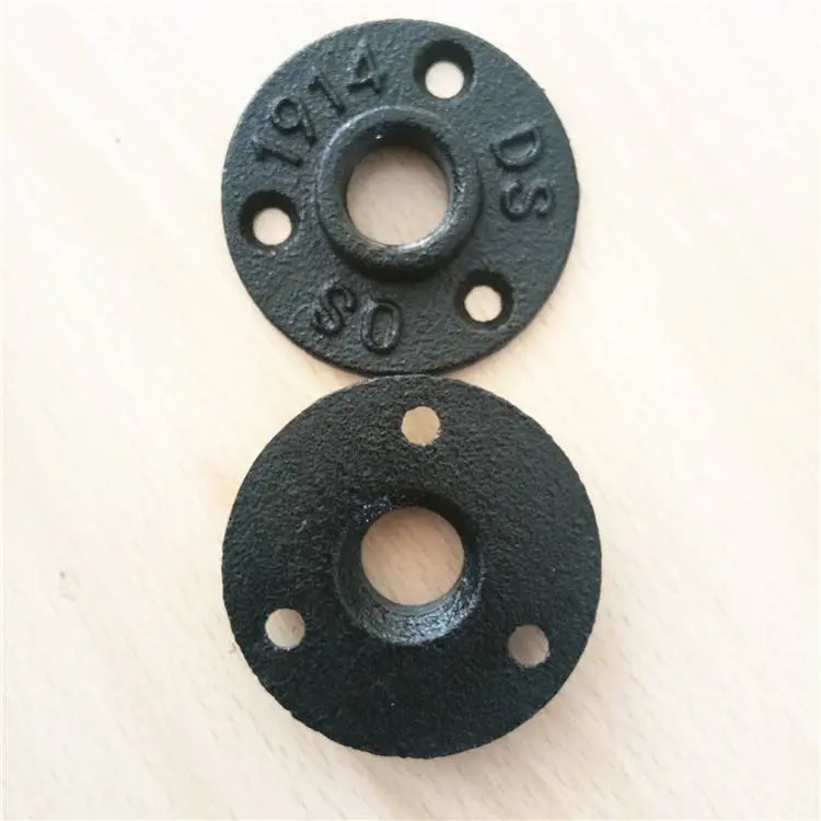 Black Flange Iron Pipe Floor Fitting Plumbing Threaded Three Holes Flange