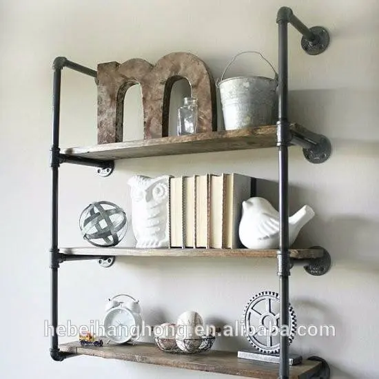 Reclaimed vintage barn wood and black iron pipe shelf