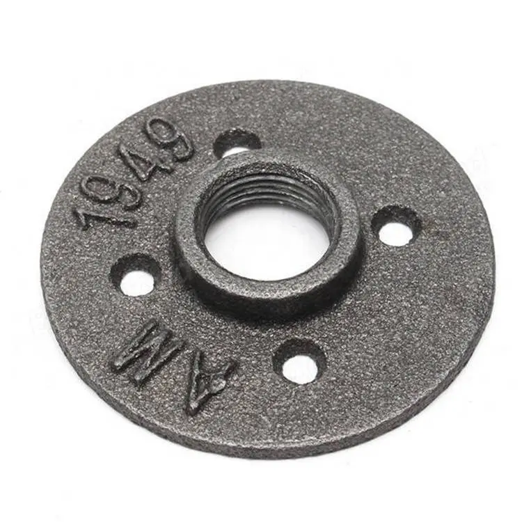 3/4inch industrial malleable cast iron black color floor flange and pipe used for diy industrial pipe furniture
