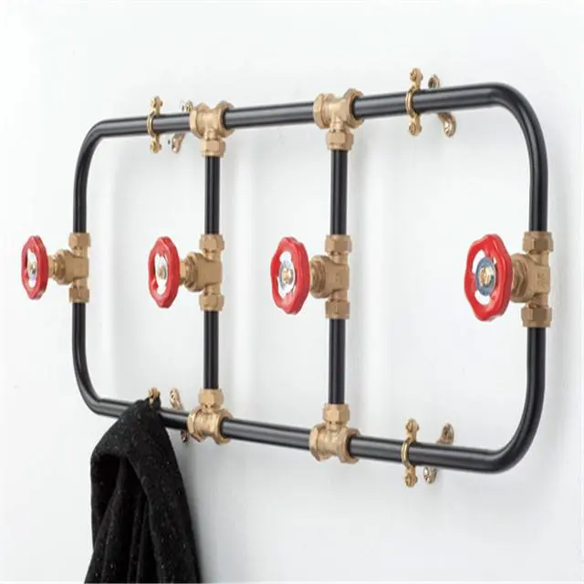 Retro Iron Pipe Clothes Umbrella Hanger Flange Industrial Valve Wall Mount Triple Hook