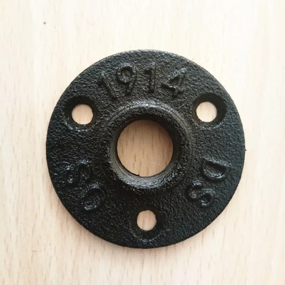 1/2'' Black Malleable Iron Floor Flange, pipe, cap, elbow for DIY industrial toilet paper holder