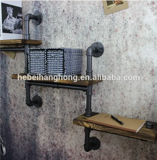 pipe book shelf with black cast iron pipe