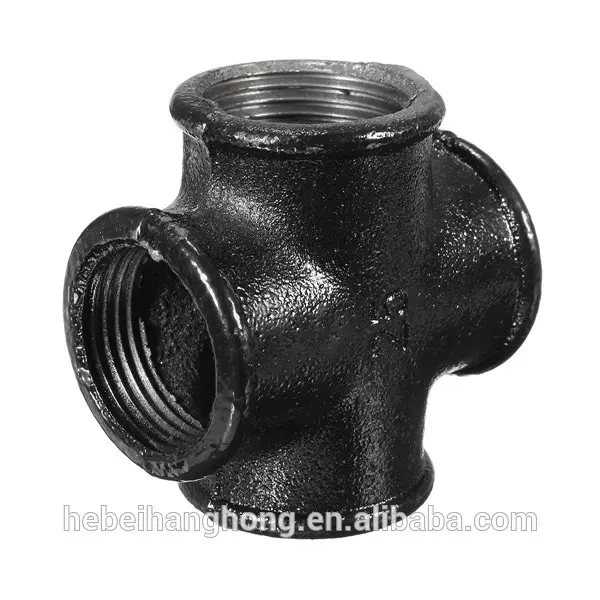 1 Inch 4-Way Malleable Iron Black Cross Threaded Fitting
