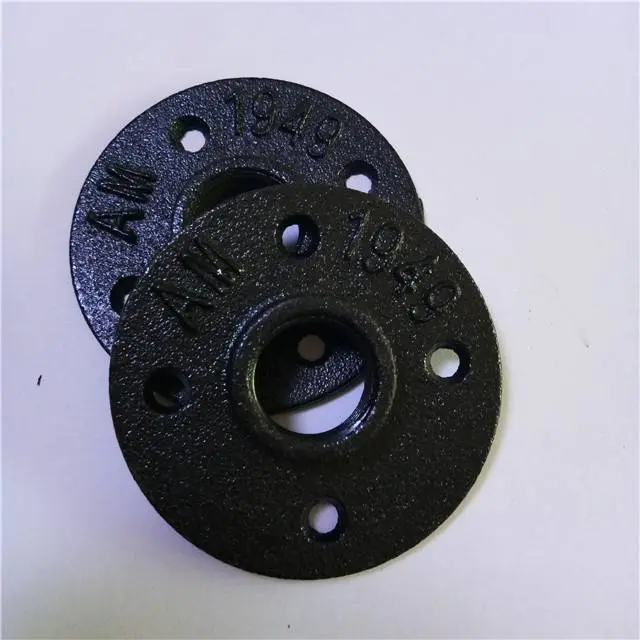 Customized black floor flange malleable iron threaded pipe fitting 1/2 and 3/4 in ch