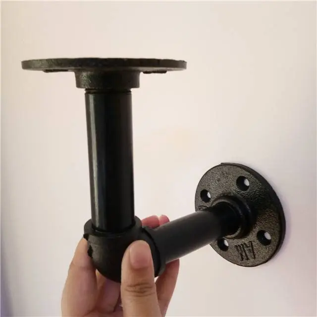 2Pcs 6 Inch Vintage Pipe Shelf Bracket Black Industrial Rustic Iron Pipe for DIY Shelf Wall