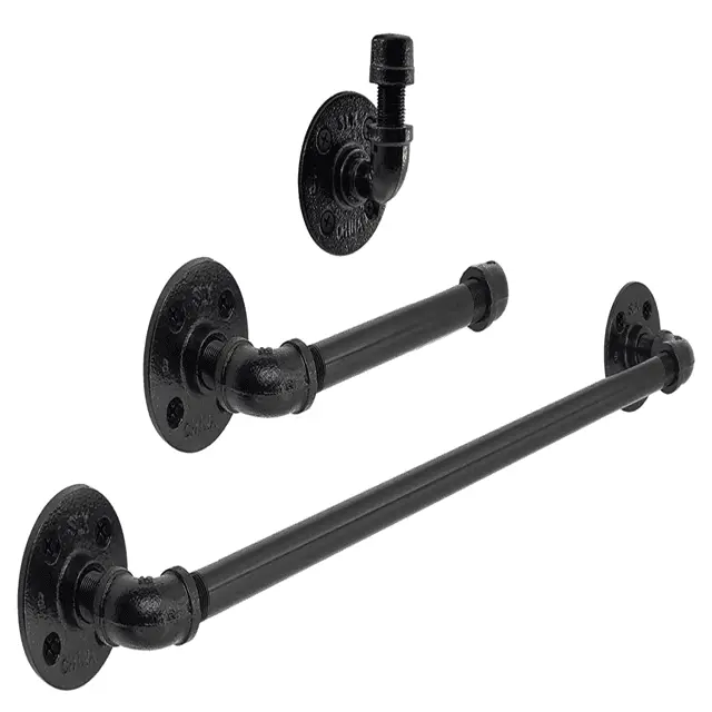 black decorative floor flange bathroom pipe fittings used for black industrial pipe towel hanger wall hook