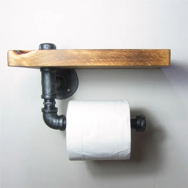 Knotty Alder and Iron Pipe Toilet Paper Roll Holder