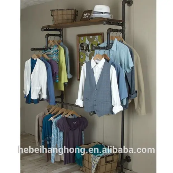 Clothing rack from galvanized pipe wood