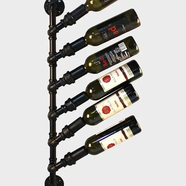 Industrial pipe fittings 6 bottles wine rack black cast iron floor flange