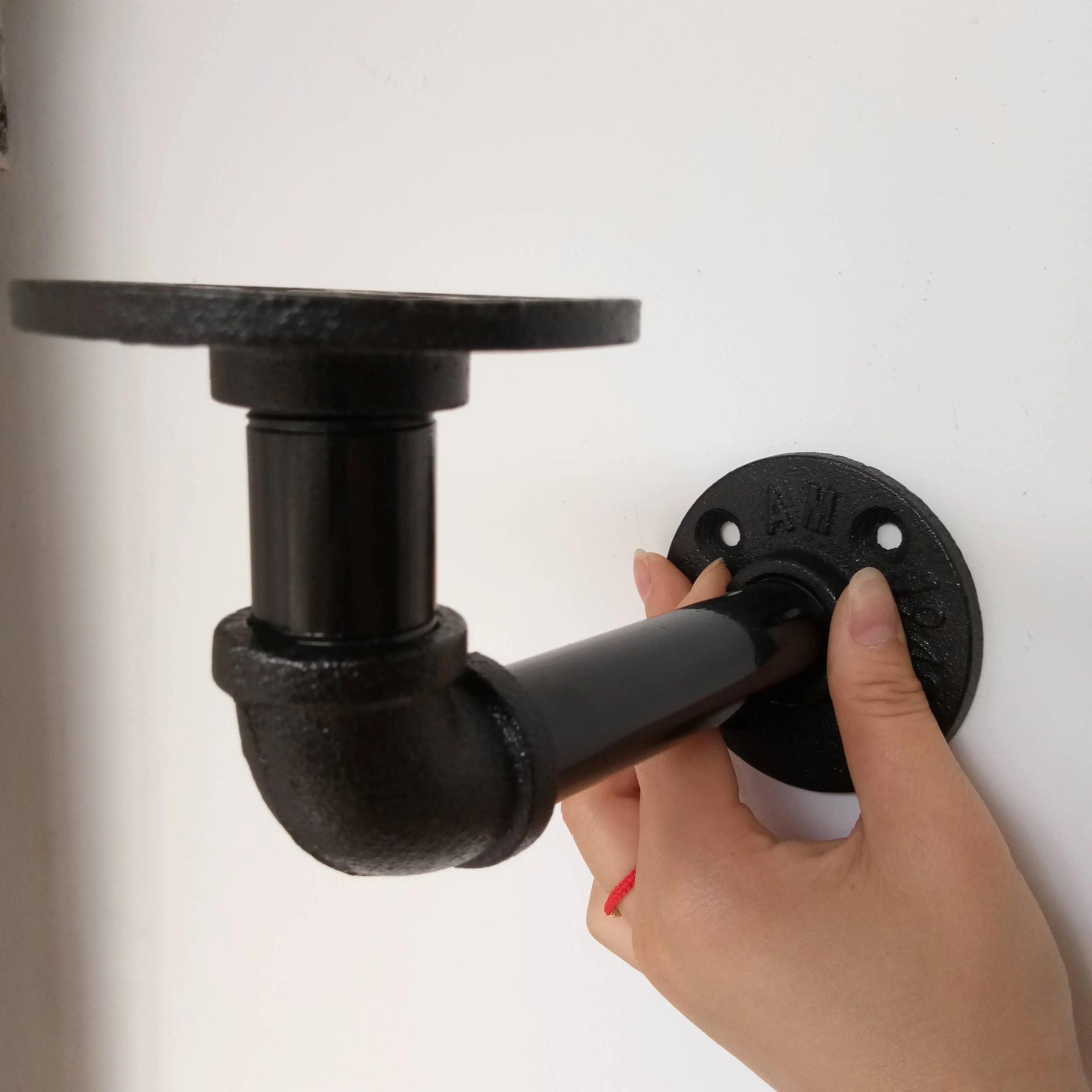 Rustic Pipe Decor Industrial Shelf Brackets -Double Flange Bracket Set of Four, Iron Metal Grey Black Fittings