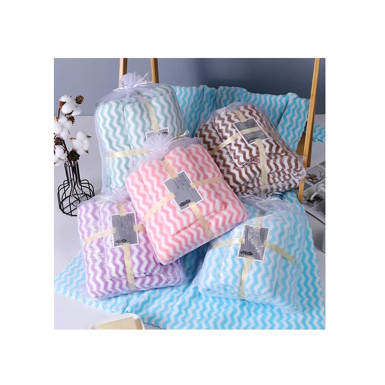 hot sale cheap high quality Home use coral fleece hair towel Coral velvet water ripple towel suit