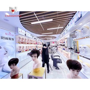 Hair salon extensions display shelf cabinet wig store multi-tier display stand rack barber shop showcase design